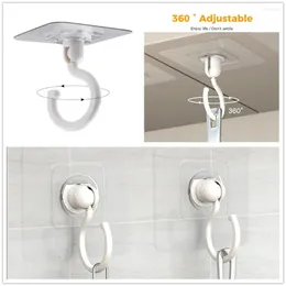 Hooks 4pcs 360°Rotary Punch-Free Self-Adhesive Hanger 7.8cm/3in Wall Ceiling Door Hanging Coat Bag Hat Key Kitchen Utensils Tool