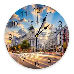 Orologi da parete City Street Building Scenery Clock Home Decor Bedroom Silent Oclock Orologio digitale per camerette