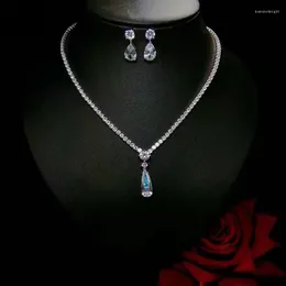 Necklace Earrings Set Funmode Fashion Red Blue Clear Water Drop Pendientes For Women Conjuntos De Mujer Wholesale FS146