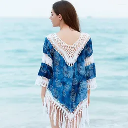 Kvinnors badkläder överdimensionerade chic tryck baddräkt täcker supermjuk sommarlovsklänning färg matchande kvinnor plagg