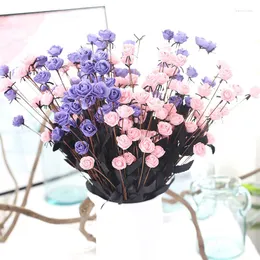 Dekoratif çiçekler 15 kafa gül pescrapbooking mini yapay çiçek buket düğün zanaat dekorasyon diy çelenk için