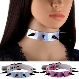 Chains Decopunk Holographic Spike Chokers Ravebabe Festival Fashion Choker Style Goth Aesthetic Hologram Collar Jewelry