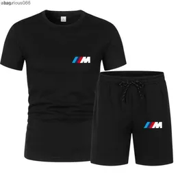 Summer 2023 Bmw Casual Fashion Sportswear Printing Suit Men's Jogging Fitness Clothes T-shirt + Pants 2-piece Set X0909