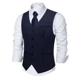 Men's Vests Dark Navy Slim Fit Vest for Man Business Party Chaleco Hombre Fashion Solid Dress Sleeveless Waistcoat Blue Necktie Men's Gilet 230609