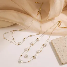 Choker Mafisar Luxury Pearl Shell Necklace For Elegant Women Gold Color 316L Rostfri Stell Chain Femme Bijoux