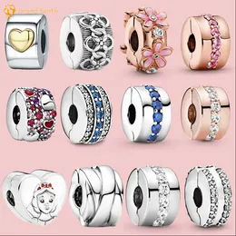 925 Sterling Silver for pandora charms authentic bead Bracelets beads Clip Charm Crystal Pave Flower Spacer