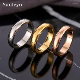 Wedding Rings Yanleyu Simple Smooth Stainless Steel Engagement Couples Ring Fashion Jewelry Womens Accessories Anillos Gift Femme 4MM
