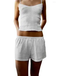 Kvinnors spårskidor Kvinnor S 2 -stycken Summer Outfits Casual Crop Top och High Maist Shorts Loungewear Set (White E M)