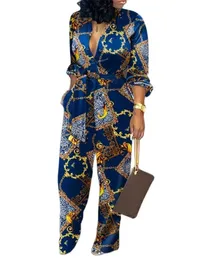 Kobiety Jumpsuits Rompers Elegancki pierścień łańcuchowy nadruk wysokiej talii Sprężyna jesień damski damski z długim rękawem koszula robocza odzież mody Y2K 230609