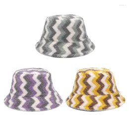 Berets Unisex Stripe Pattern Sunday Angora Yarns Material Flat Bucket Hat For Warm Keeping Wind Protection In Winter Autumn