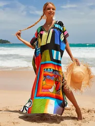 Women's Swimwear Jastie Bohemian Beach Dresses Maxi Tunic Floral Printed Kaftans For Women Summer Seaside Holiday Beachwear Bathing Suits