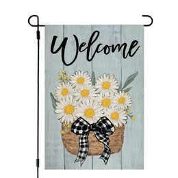 1PC 12x18 cali Spring Summer Garden Flag Flag Floral Daisy podwójnie dla zewnętrznej powitalnej dekoracji wakacyjnej (bez metalowej klamry)