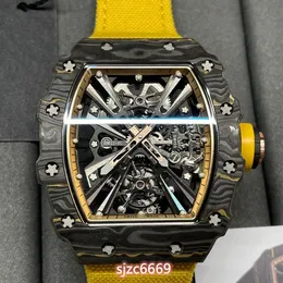 RM12-01 Klocka utrustad med flytande Tourbillon Manuell lindningsrörelse fat fall kolfibermaterial safirglasspegel