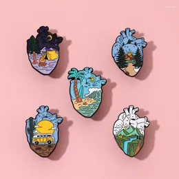 Brooches Heart Organ Enamel Pin Adventure Travel Camping Scenery Mountain Hiking Sunrise Brooch Lapel Bag Hat Jewelry Gift