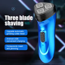 Lâminas de barbear Máquina de barbear elétrica com carregamento USB para homem Aparador de barba facial Molhado-Seco Uso duplo à prova d'água lavável Máquina de barbear rotativa 230609