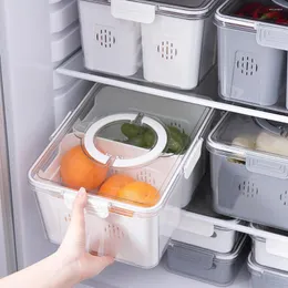 Storage Bottles 2/4 Grid Refrigerator Box Food Vegetable Fruit Drain Onion Basket Clear Ginger Fridge Organizer Cr L5Y6