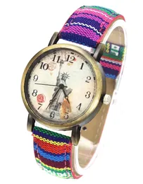 Kadınların kol saatleri sınırlı sayıda denim kumaş bandı çok renkli tuval kanvas kayış kemeri moda kuvars bilek saati