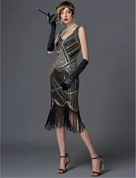 Abiti casual di base SIDAIMI Abito con flapper anni '20 Abito Great Gatsby Girocollo Abito con paillettes nero da donna Abito elegante Abito da sera con nappe 230609