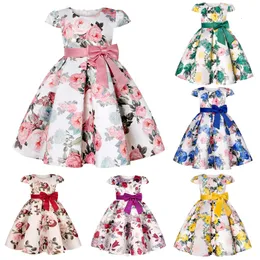 Girl's Dresses Seven Colours Flowers Girls Dress Summer Big Bow Fashion Christmas Princess Dress Birthday Party Gift 2-10 Years Kids Clothes 230609