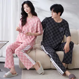 Męska odzież snu Koreańska piżama mody na parę bawełny PJS Mężczyźni Pajama Summer Leisure Women Pijamas Sets Lovers Znaszek rodzinny