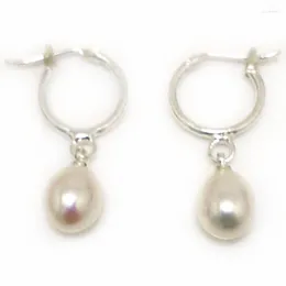 Hoop Earrings 8-9mm Natural White Fresh Water Raindrop Pearl Leverback Earring