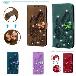 Custodie a portafoglio per Samsung A24 4G A34 Redmi Note 12 4G Xiaomi POCO X5 Pro Google Pixel 8 Pro Bling Diamond 3D Butterfly PU Leather Luxury Impronta Holder Flip Cover Pouch