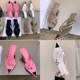 Summer Slippers Fashion Metal Pointed Toe Ladies Heeled Sandals Slip On Female Flip Flops Footwear High Heels Pumps Shoes Glides For Woman 230511