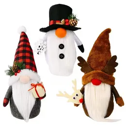 Juldekorationer Faceless Gnome Handgjorda plysch Santa Snowman Reindeer Doll Home Party Windows Ornament JN12