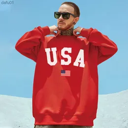 U.S.A National Flag Print Man Cotton Hoodies Vintage Casual Long Sleeves Hip Hop Loose Sweatshirt Trend All-Math Mens Pullovers L230520