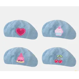 Berets Nicky Funny Cartoon Wzór naklejki kowbojski beret wiosna japońska miłość lody arbuz cherry cute farba czapka g220612