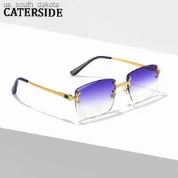 CATERSIDE Punk Small Rectangle Sunglasses Men Women Luxury Designer Rimless Gradient Lens Metal Sun Glasses For Men 2022 UV400 L230523