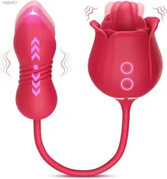 Rose Thrusting Saugen Vibratoren Sexspielzeug für Frau Anal Doppelkopf Vibrator Oral Lecken Necken Weibliche Teleskop Masturbation L230518