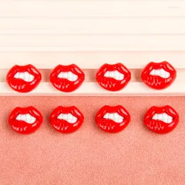 Charms 120pcs Cartoon Symulacja Red Lip Flat Back Cabochon 21x17mm Lips DIY rzemieślnicze