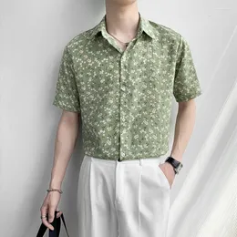 Men's Casual Shirts Men's Korean Style Men Floral Leisure Flower Printing Short Sleeve Camisas Y Blusas Hombre Summer Lapel Dress Shirt