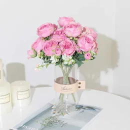Fiori secchi Mazzo economico di seta peonia bouquet decorazione della casa accessori festa di nozze scrapbook pianta finta pompon fai da te rosa artificiale