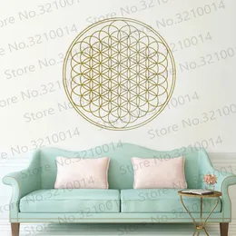 Flor sagrada da vida geométrica decalque de parede yoga boho circle mandala vinil decalque removível para decoração de casa mural WL741