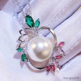 Pendant Necklaces Big Round Imitation Pearl Pendants Necklace Lotus Shape Colorful Stone Beautiful Women for Engagement Party Item R230612