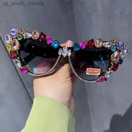2022 Cat Eys Solglasögon Kvinnor överdimensionerade solglasögon lyxiga kristall retro nyanser för kvinnor vasos dekorativos oculos de sol l230523