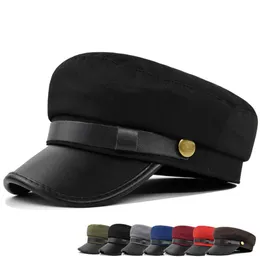 Berets Vintage military Beret women's men's leather autumn warm British style outdoor travel flat top hat G220612