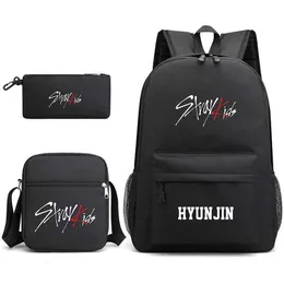 Backpack 3pcs Set Stray Kids Hyunjin Children School Backpacks Cool Schoolbag Student Shoulder Bag for Boy Pen Pencil Bags J230517