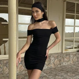 Casual Dresses Zoctuo Sleeveless Purely Waist Wrapped Sexy Black High Grade Elegant Short Dress Girl's 2023 Celebrity Night Club Party