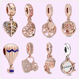 Encantos de prata esterlina 925 para fabricação de joias para contas de pandora pulseira 925 prata esterlina rosa árvore da vida familiar charme pendurado