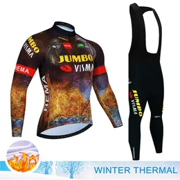 Cykeltröja sätter Team Jumbo Viism Cycling Jersey Set Winter Cycling Clothing Men Road Bike Thermal Jacket Bicycle Pants Mtb Maillot Cyclisme 230612