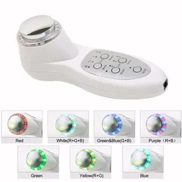 Bärbar smalutrustning Ultraljudsledning Pon Face Skin Rejuvenation 3MHz 7 Colors Wrinkle Remover Anti Aging Ultrasound Massager Drawing 230609