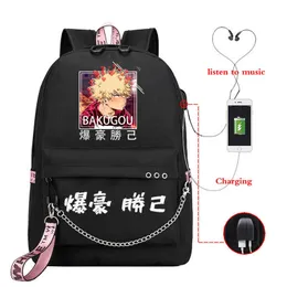 Backpack benim kahraman akademisi katsuki bakugo sırt çantası genç kızlar çocuk okul çantası usb şarj limanı laptop çanta anime naylon mochila escolar j230517