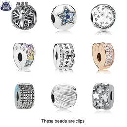 Für Pandora-Charms, authentische 925er-Silberperlen, baumelnde Legierungs-Liebesstern-Blumen-Clip-Stopper-Perle