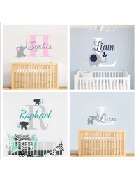 Decalque de nome personalizado personalizado decalque de parede decalques de quarto de bebê elefante vinil decoração de quarto de criança meninos meninas nome decoração de berçário XY001