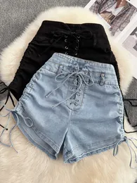 Yuoomuoo Ins 패션 붕대 여자 2022 New Summer Ultra Thin High Waist Denim 청바지 반바지 P230606