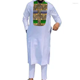 Herrspårar för män afrikanska muslimska mantel Vita herruppsättningar Mellanöstern Kläder lapptäcke långa skjortor solida byxor manliga