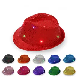 LED Cappelli Jazz Performance sul palco Cappelli da festa Lampeggiante Berretto con paillettes Unisex Lampada hip-hop Cappellini luminosi df243